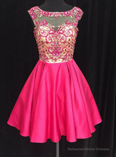 A-line Illusion Cap-sleeve Rhinestone Sweet Little Homecoming Dresses
